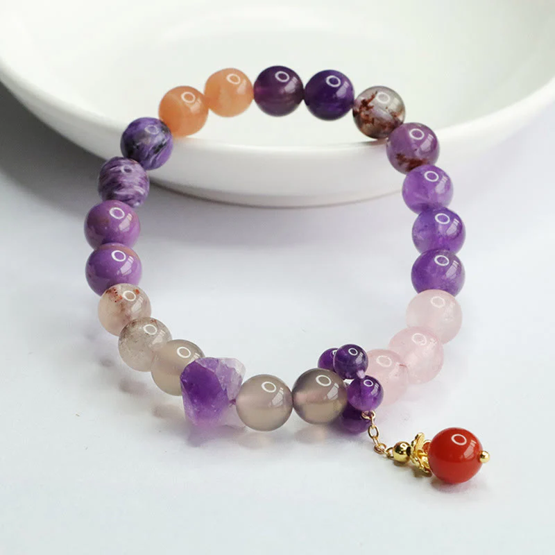 Buddha Stones Natural Amethyst Crystal Inner Peace Healing Bead Charm Bracelet