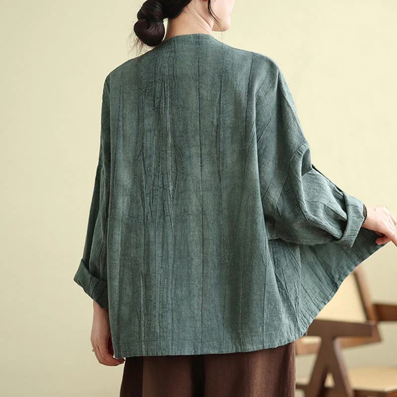 Buddha Stones Plain Long Sleeve Women's Cotton Linen Jacket With Pockets