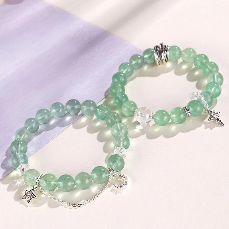 Buddha Stones Green Fluorite Beads Moon Star Peace Bracelet