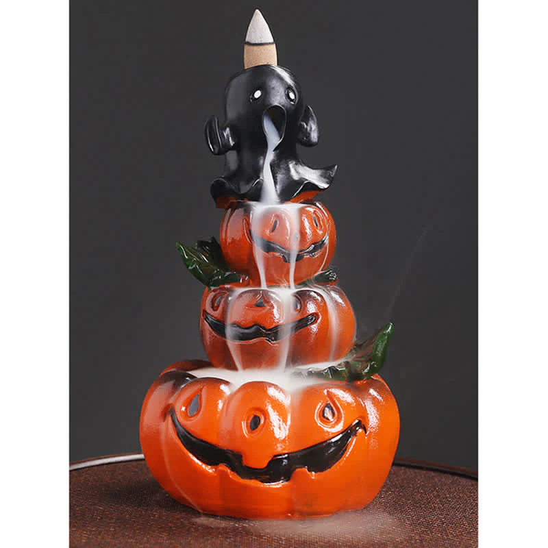 Buddha Stones Halloween Pumpkins Ghost Resin Backflow Smoke Fountain Incense Burner Decoration