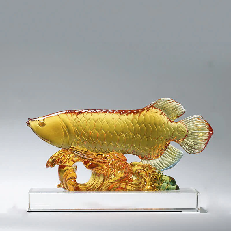 Buddha Stones Handmade Liuli Crystal Koi Fish Art Piece Luck Home Office Decoration