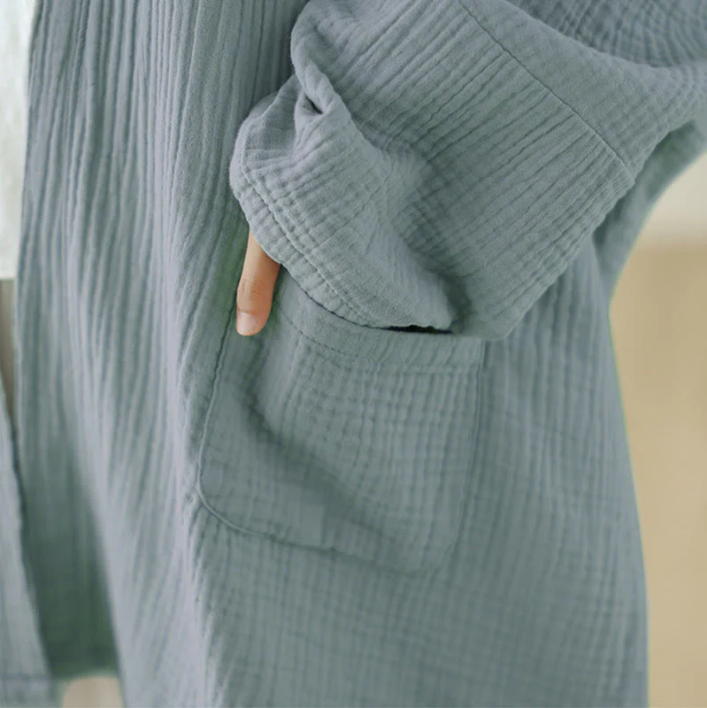 Buddha Stones Plain Long Sleeve Zen Meditation Cotton Linen Jacket With Pockets