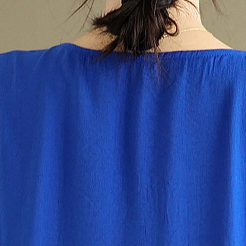 Buddha Stones Fall Casual V-Neck Long Sleeve Cotton Midi Dress