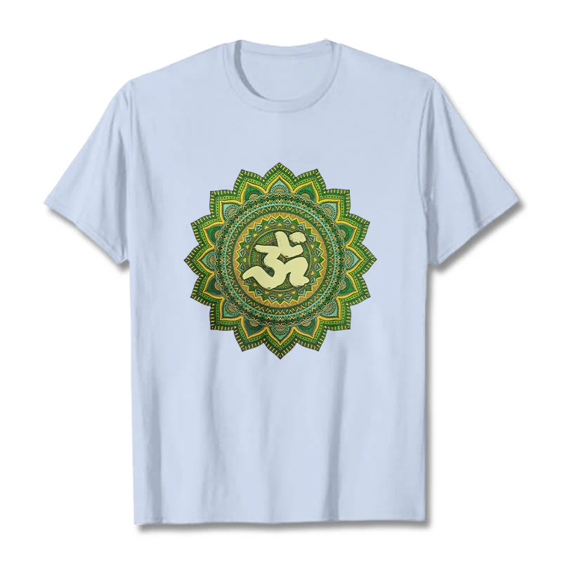 Buddha Stones Casual Green Mandala Om Symbol Pattern Cotton Tee T-shirt