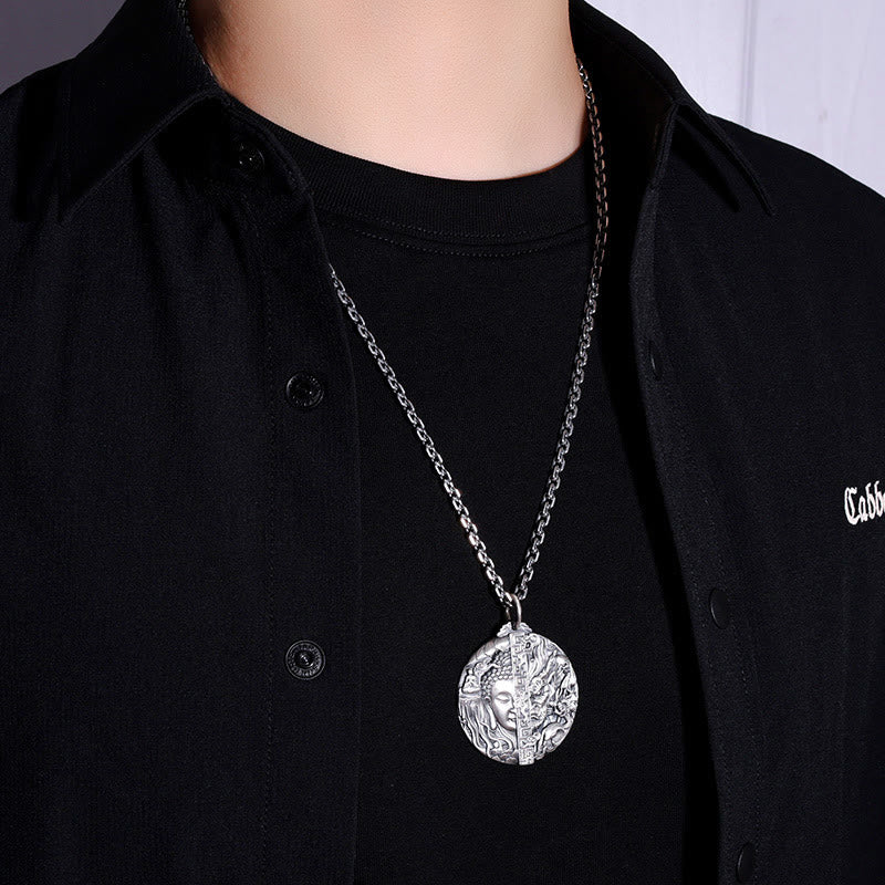 Buddha Stones Copper Buddha Demon Pattern Compassion Pendant Necklace