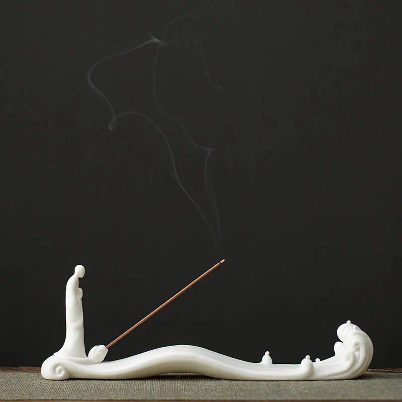 Buddha Stones Buddha Monk Ceramic Sea Wave Mountain Blessing Incense Burner Decoration