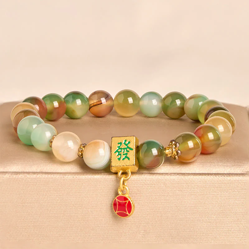 Buddha Stones Natural Peacock Agate Coin Courage Bracelet