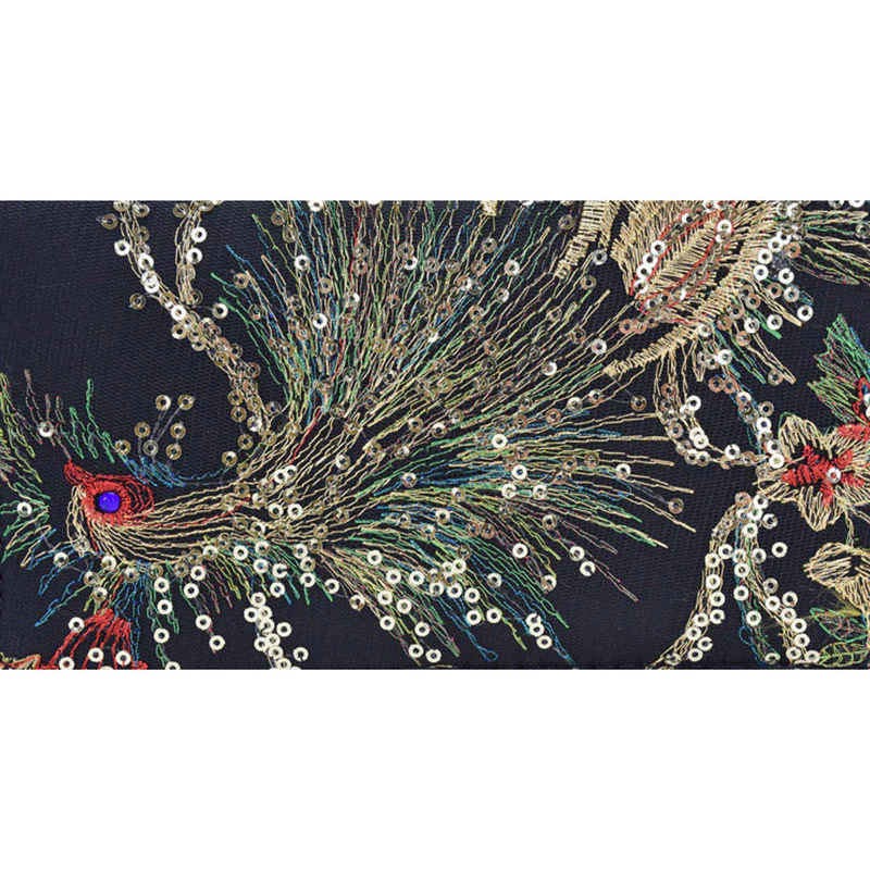 Buddha Stones Peacock Double-sided Embroidery Cash Holder Wallet Shopping Purse