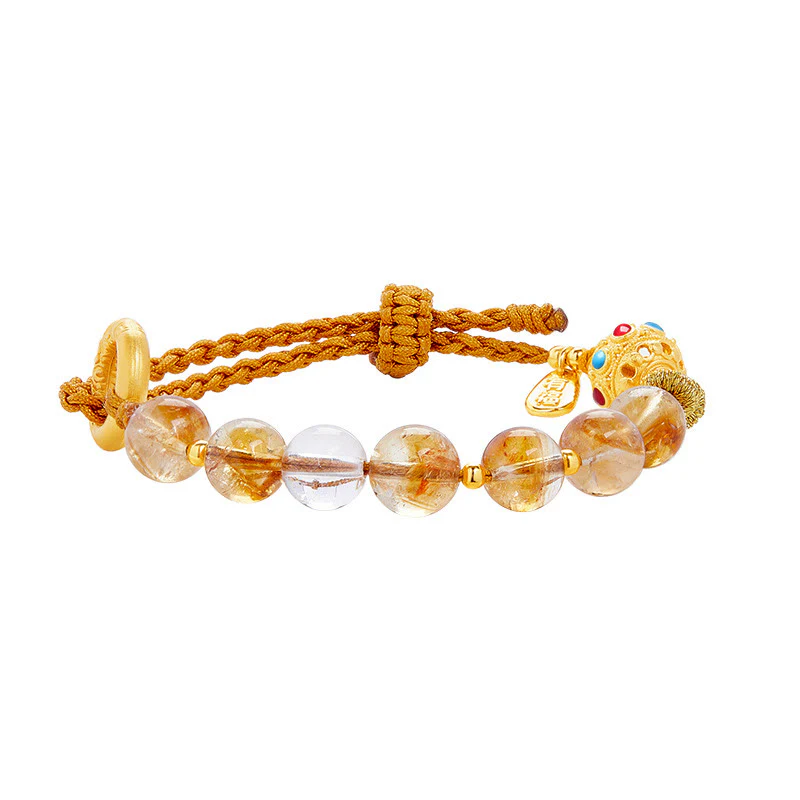 Buddha Stones 925 Sterling Silver Natural Citrine White Crystal Peace Buckle Meaning Fu Character Protection Braided String Bracelet