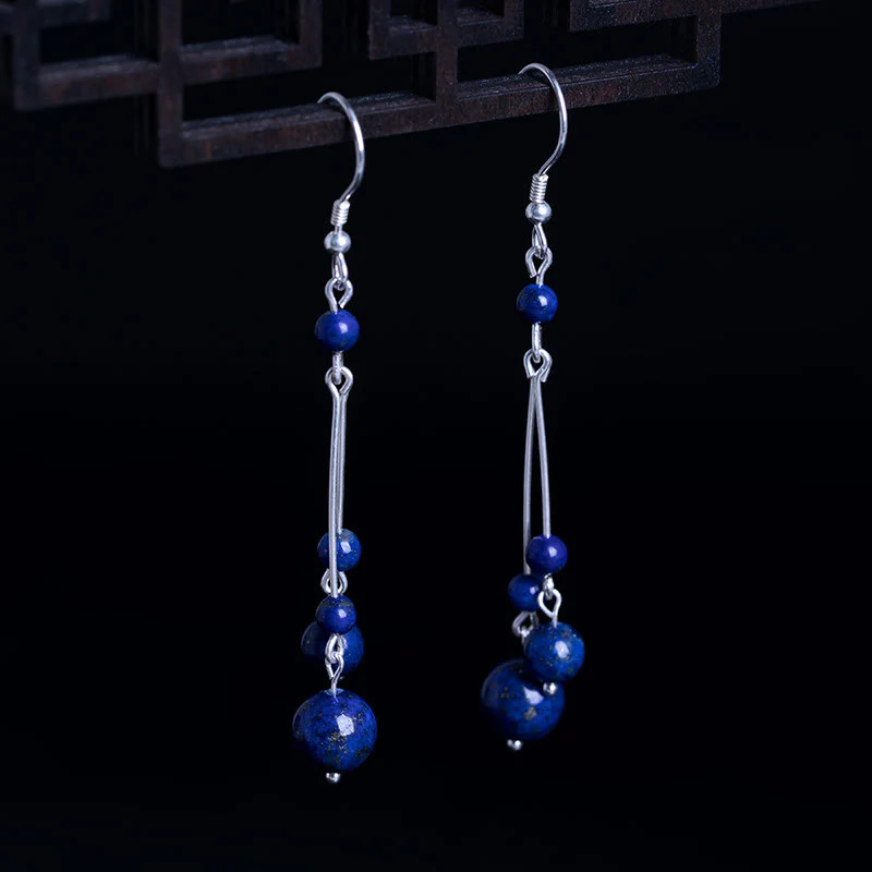 Buddha Stones 925 Sterling Silver Lazurite Beads Serenity Drop Earrings