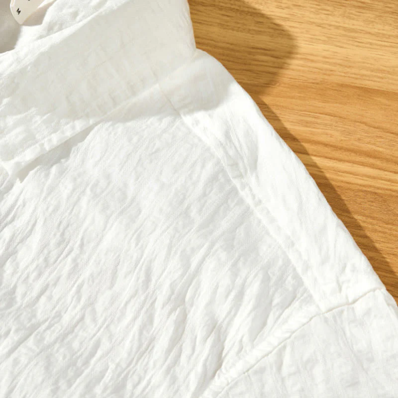 Buddha Stones Summer Solid Breathable Men's Buttons Short Sleeve Tencel Shirt