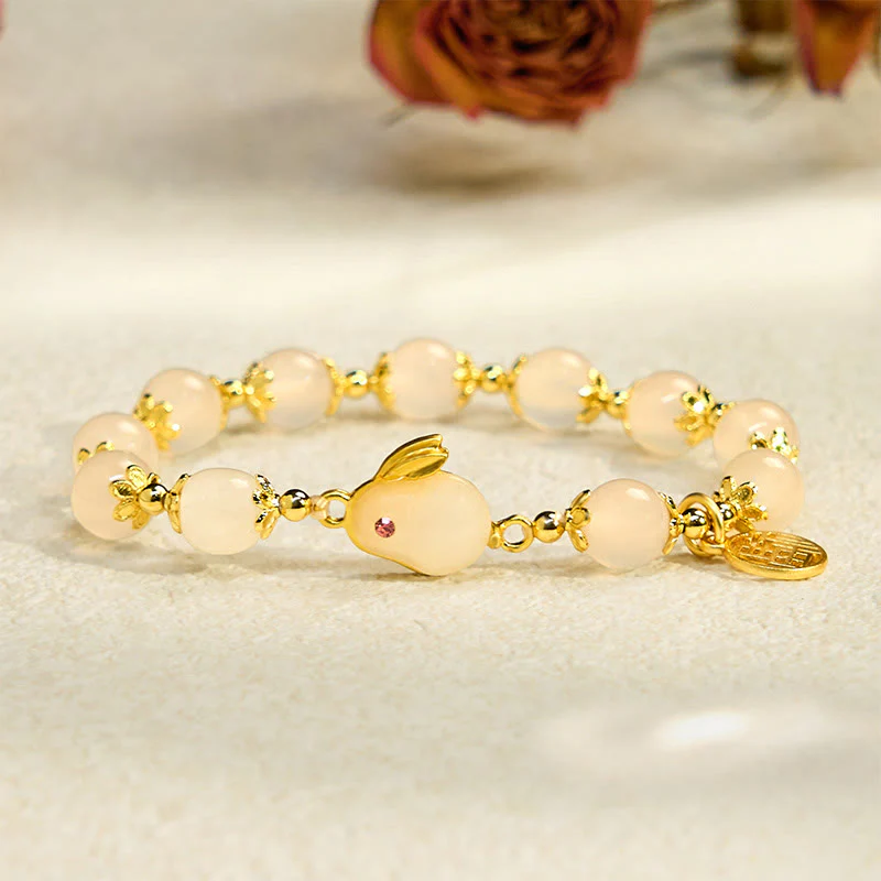 Buddha Stones Red Agate Chalcedony Rabbit Fu Character Confidence Bracelet