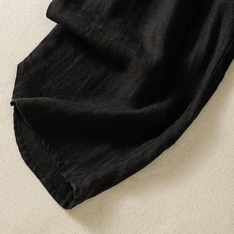 Buddha Stones Casual Plain Drawstring Design Women's Cotton 7-8 Length Pants With Pockets