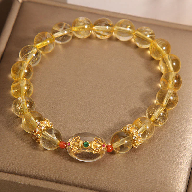 Buddha Stones Natural Golden Rutilated Quartz Beads Auspiciousness Bracelet