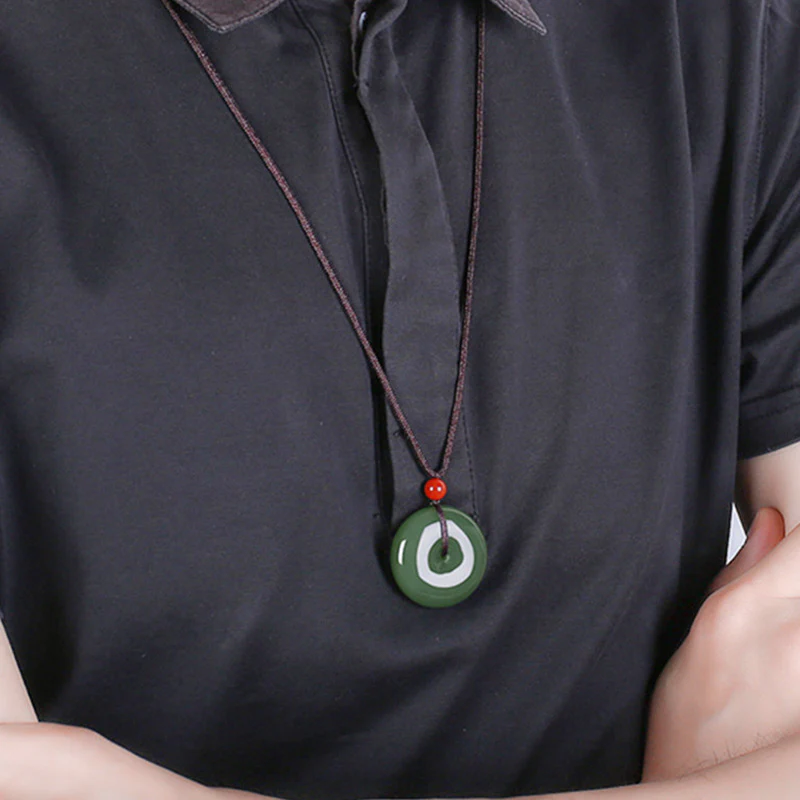 Buddha Stones Natural Round Jade Peace Buckle Prosperity Necklace String Pendant