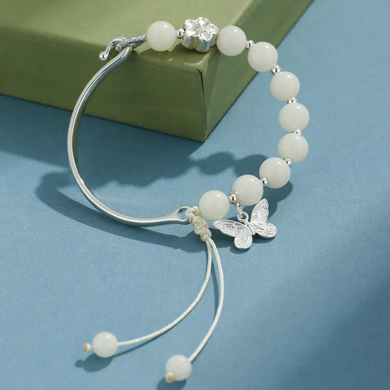 Buddha Stones Bodhi Seed Butterfly Lotus Luck Wealth Bracelet Bangle