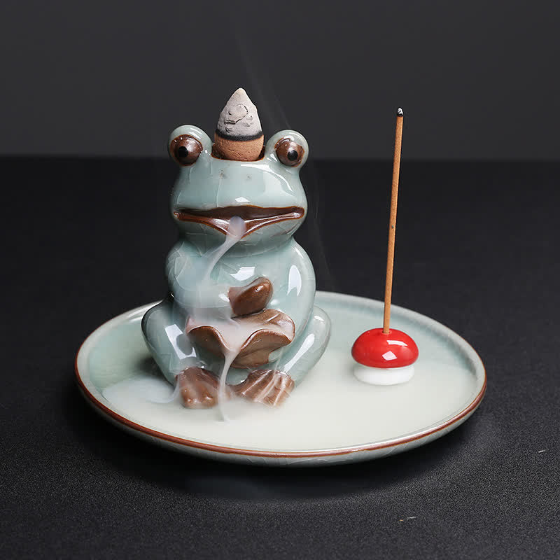 Buddha Stones Meditation Frog Ceramic Lotus Healing Incense Burner