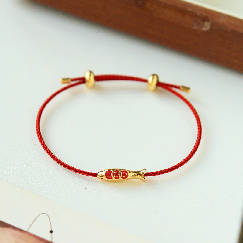 Buddha Stones Brass Koi Fish Red String Wealth Bracelet
