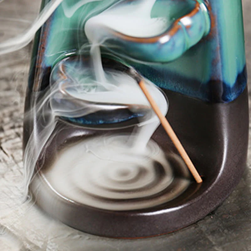 Buddha Stones Lovers Couple Embrace Love Ceramic Backflow Smoke Fountain Healing Incense Burner Decoration