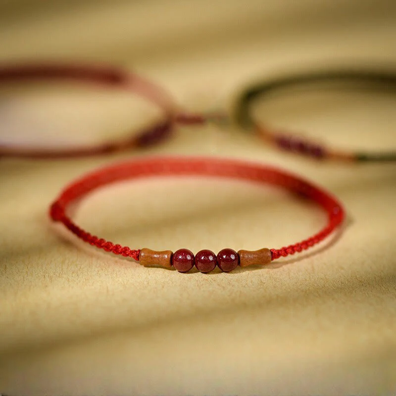 Buddha Stones Cinnabar Beads Peach Wood Blessing String Bracelet