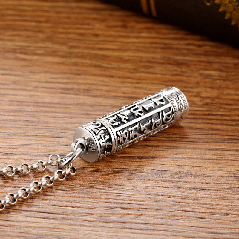 Buddha Stones Tibetan Om Mani Padme Hum Copper Plated Silver Shurangama Mantra Vajra Pattern Peace Necklace Pendant