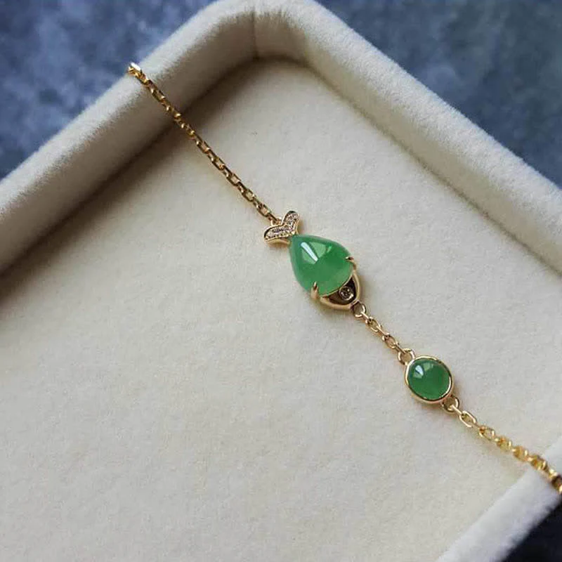 Buddha Stones Green Chalcedony Koi Fish Courage Strength Bracelet