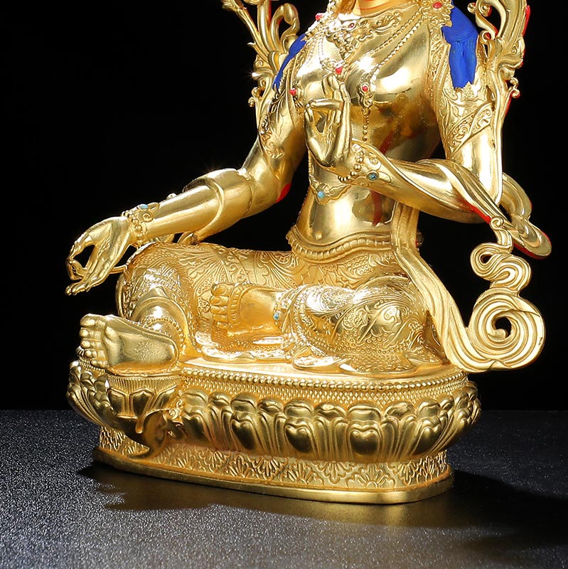 Buddha Stones Bodhisattva Green Tara Protection Copper Gold Plated Statue Decoration