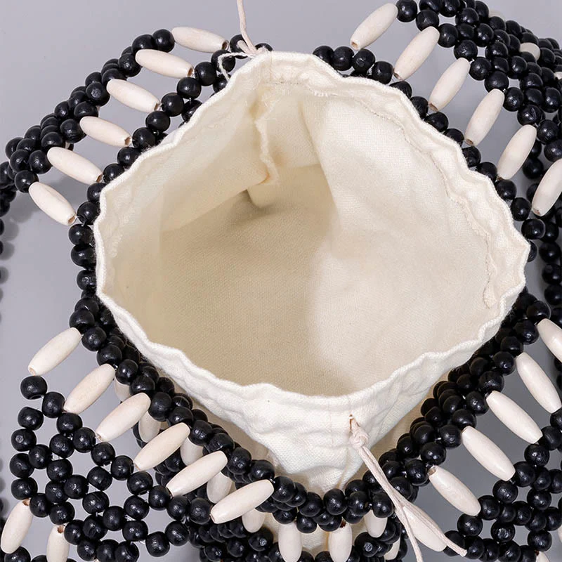 Buddha Stones Hand-woven Round Wooden Beads Handbag