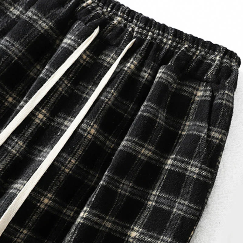 Buddha Stones Retro Plaid Pattern Women's Fleece-Lined Harem Cotton Pants With Pockets