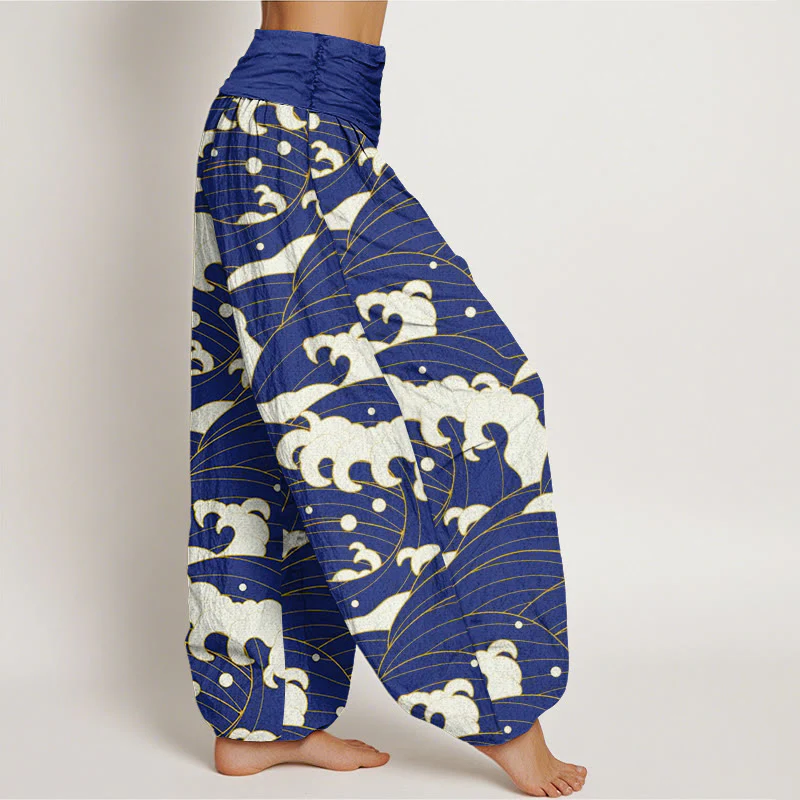 Buddha Stones Casual Abstract Wave Pattern Women's Elastic Waist Harem Pants