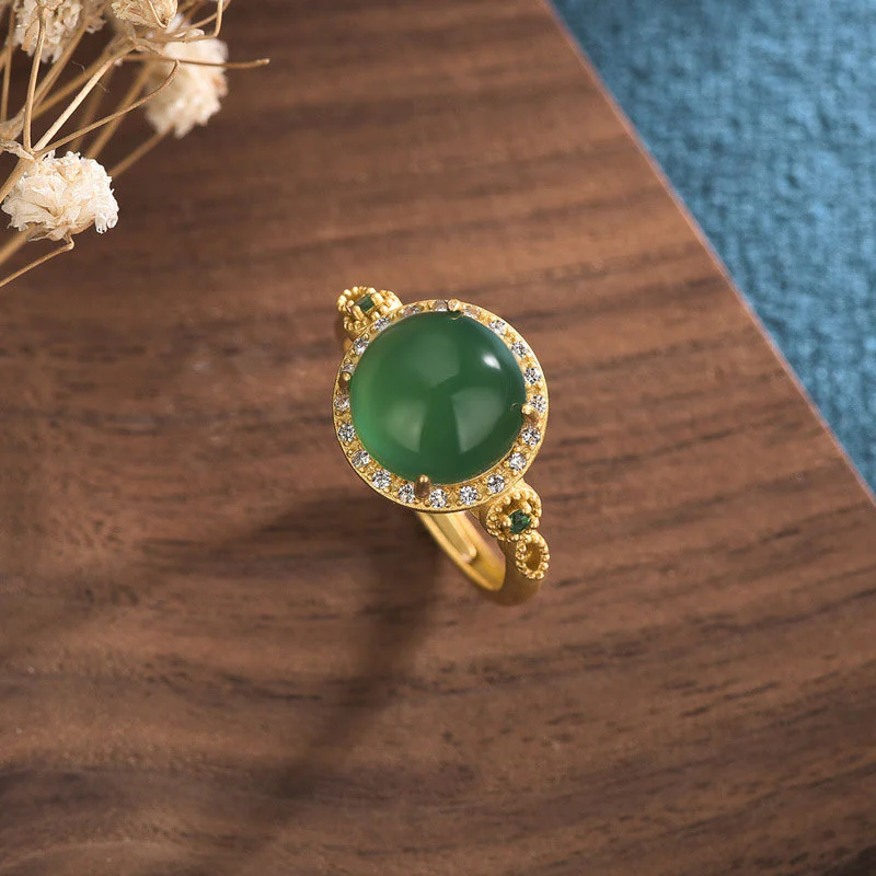 Buddha Stones Green Jade Fortune Ring