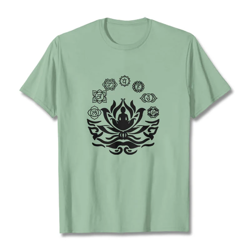 Buddha Stones OM Symbol Sanskrit Mantras Buddha Lotus Flower Design Tee T-shirt