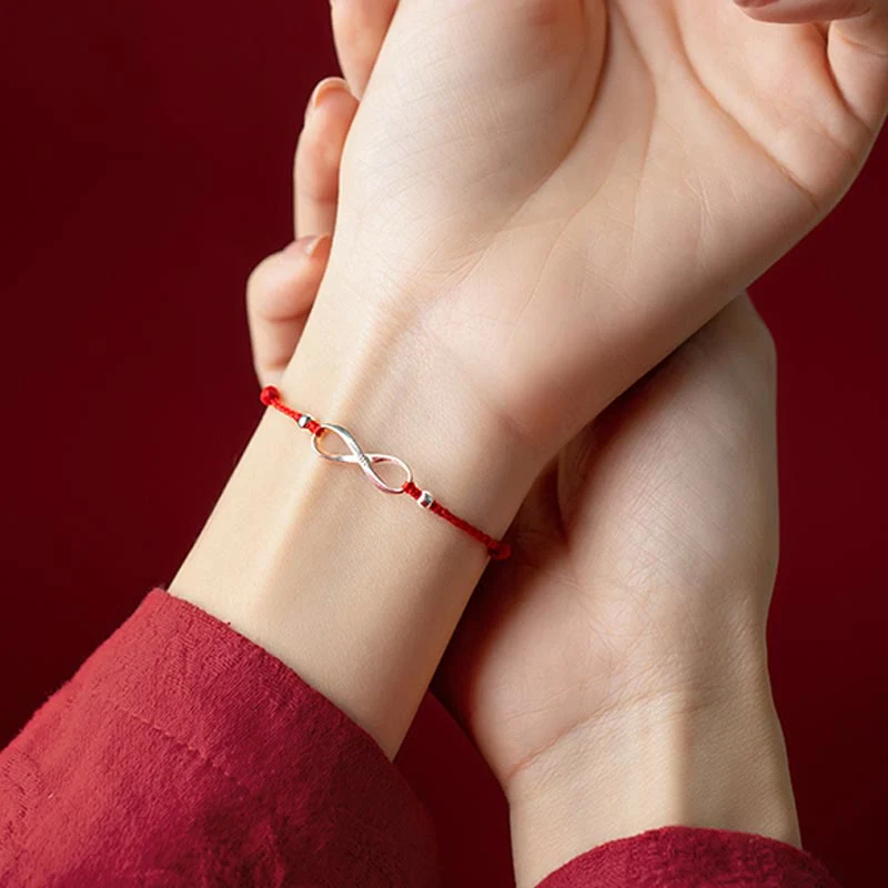Buddha Stones 925 Sterling Silver Endless Knot Protection Luck Red String Bracelet Anklet