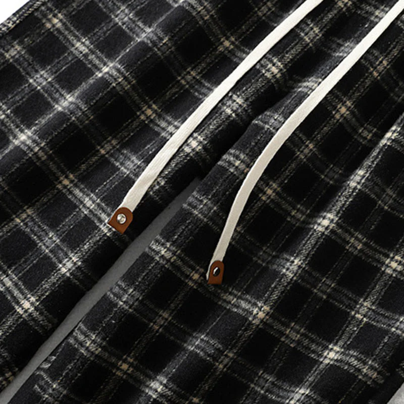 Buddha Stones Retro Plaid Pattern Women's Fleece-Lined Harem Cotton Pants With Pockets