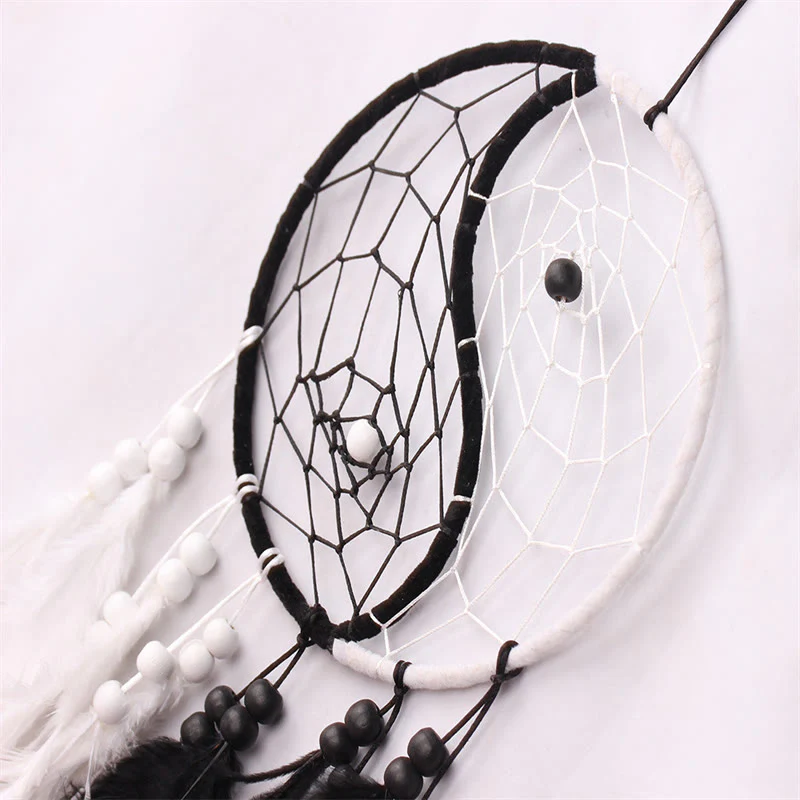 Buddha Stones Yin Yang  Dream Catcher Circular Net with Feathers Balance Decoration