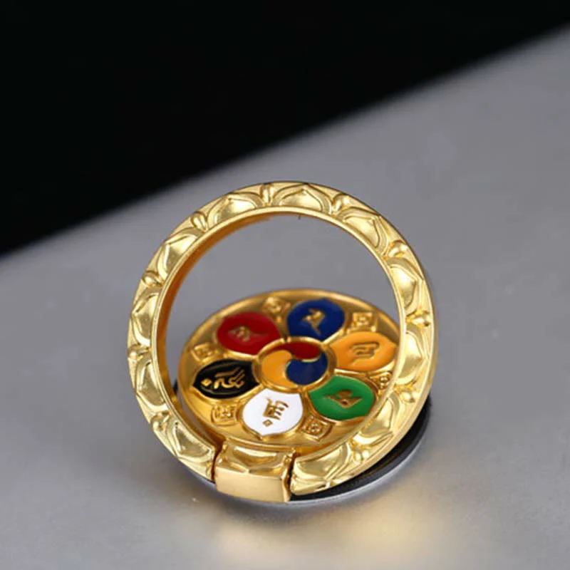 Buddha Stones Tibetan Om Mani Padme Hum Peace Phone Ring Bracket Universal Phone Holder Decorations