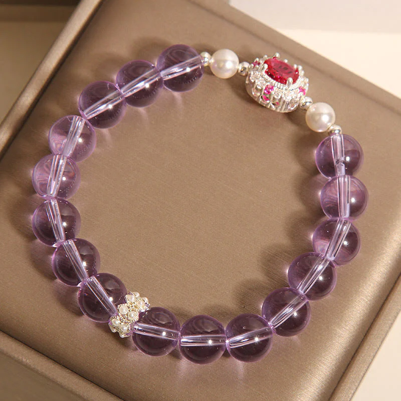 Buddha Stones Natural Amethyst Pearl Red Zircon Balance Bracelet