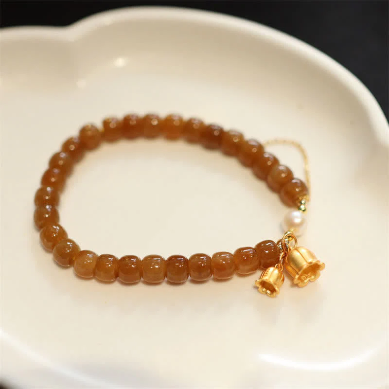 Buddha Stones 925 Sterling Silver Natural Hetian Jade Lily Of The Valley Charm Bracelet