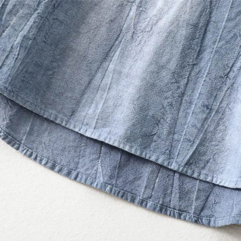 Buddha Stones Plain Pleats Half Buttons Design Stand Collar Men's Long Sleeve Cotton Linen Shirt