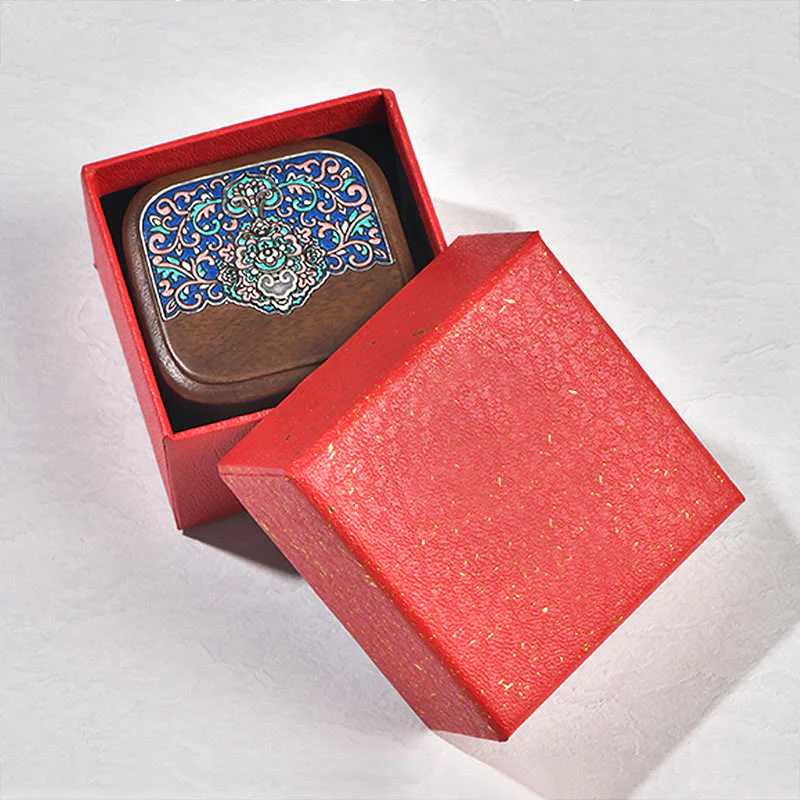 Buddha Stones Retro Handmade Black Walnut Wood Ring Jewelry Storage Box Leaf Wooden Gift Box