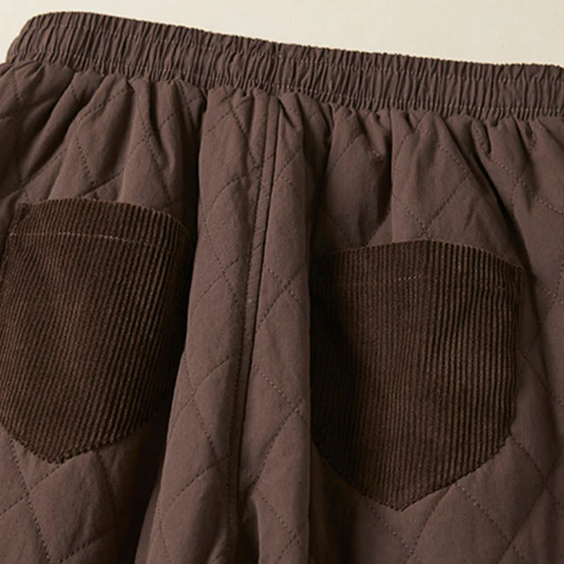 Buddha Stones Diamond Quilted Design Thermal Fleece-Lined Women's Harem Cotton Pants With Pockets