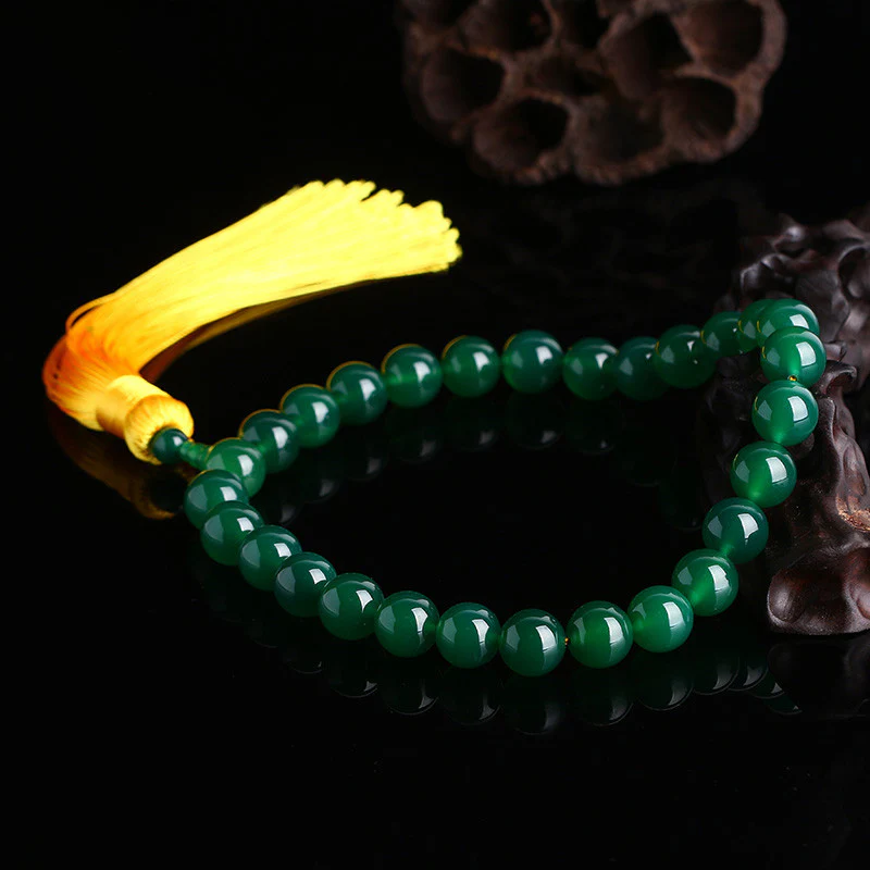 Buddha Stones Natural Green Agate Wrist Mala Power Tassels Pocket Mala Car Decoration
