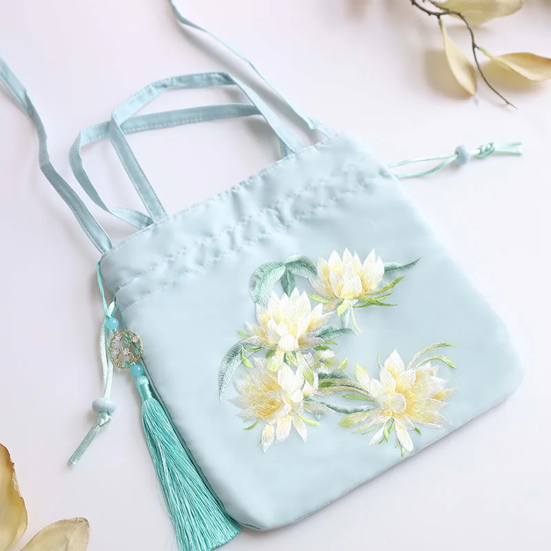 Buddha Stones Suzhou Embroidery Lotus Deer Epiphyllum Peony Rabbit Cotton Linen Tote Crossbody Bag Shoulder Bag Handbag