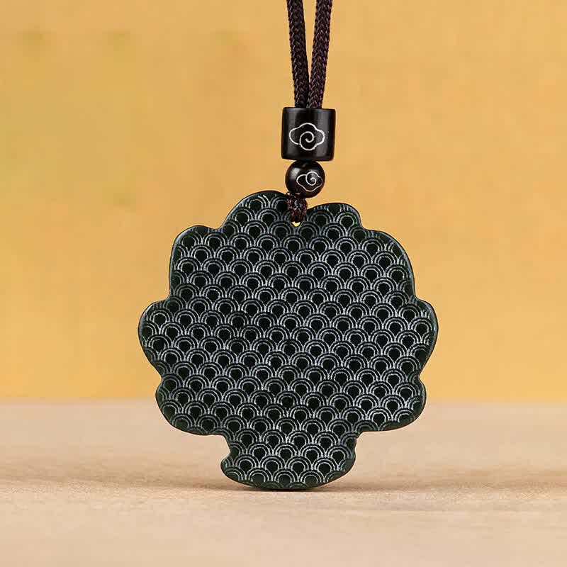 Buddha Stones Hetian Cyan Jade Nine Tailed Fox Luck Necklace String Pendant