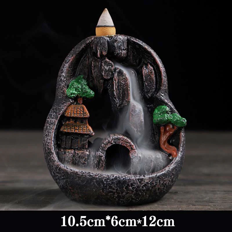 Buddha Stones Mountain Bridges Pattern Meditation Resin Backflow Incense Burner
