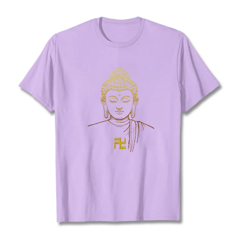 Buddha Stones Swastika Pattern Golden Buddha Cotton Tee T-shirt