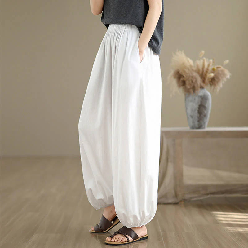 Buddha Stones Commute Summer Plain Women's Cotton Bloomers Pants With Pockets