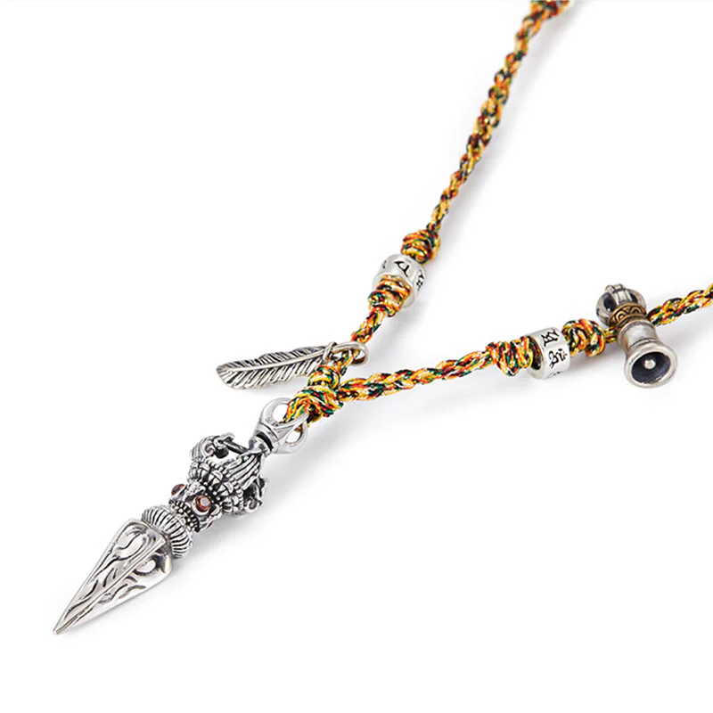 Buddha Stones Tibetan Handmade 925 Sterling Silver Dorje Vajra Om Mani Padme Hum Feather Strength Necklace Pendant