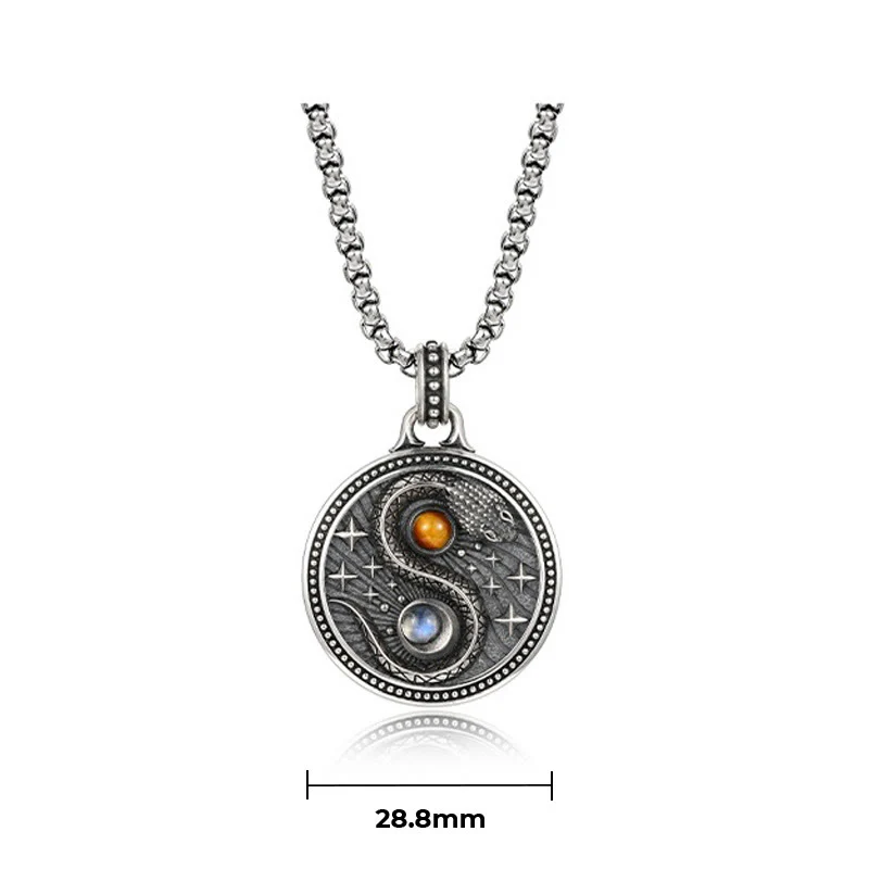 Buddha Stones Snake Yin Yang Symbol Copper Wealth Necklace Pendant