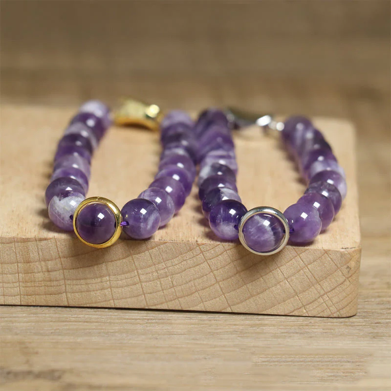 Buddha Stones Natural Amethyst Beads Balance Relieves Stress Buckle Bracelet